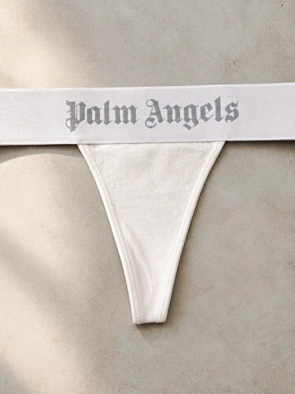 Palm Angels Classic Logo Thong Panties Women XS White Solid Cotton Blend MPN